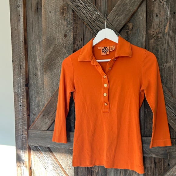 TORY BURCH WOMEN'S ORANGE FALL POLO SHIRT TOP SMALL S - Picture 1 of 5